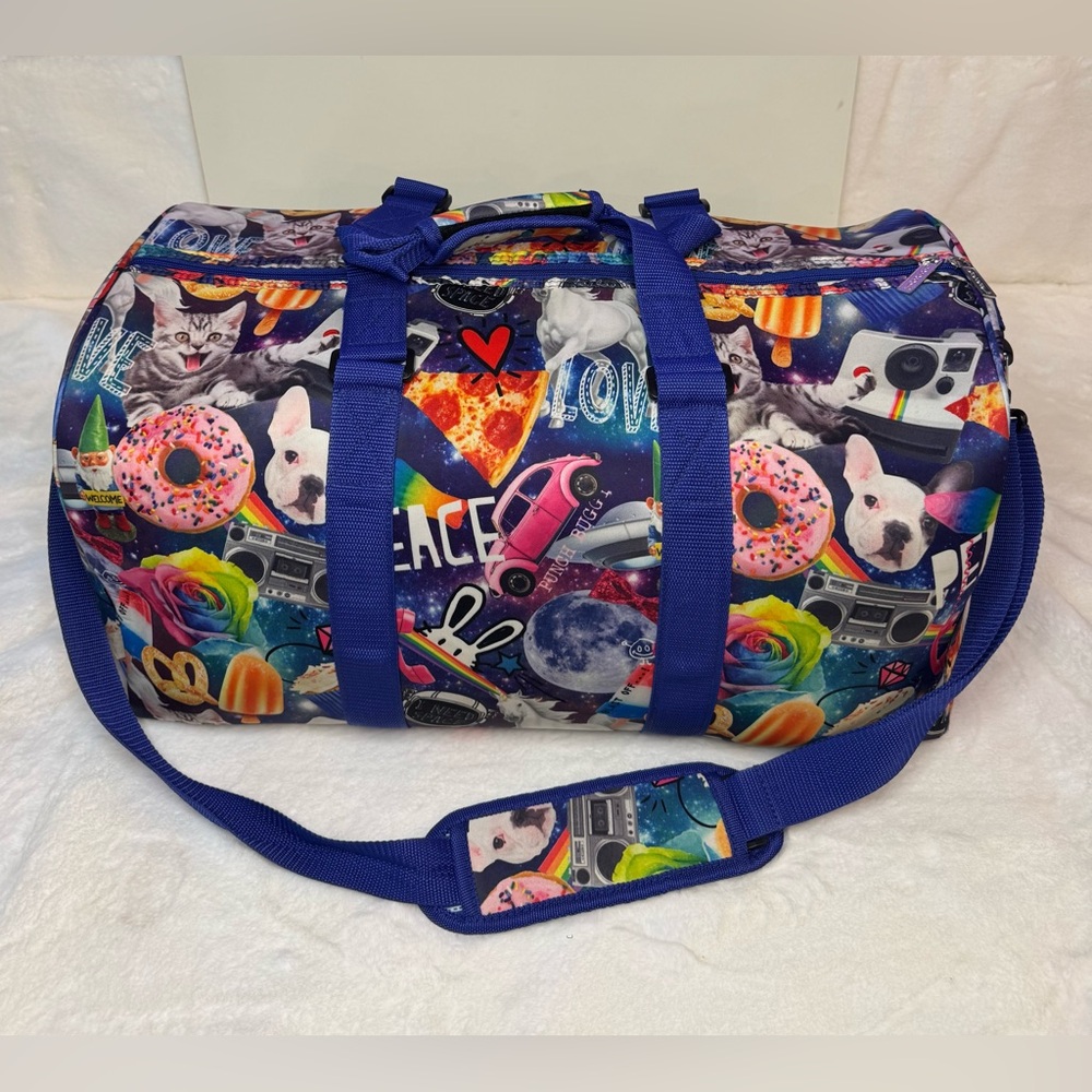 Iscream Vibrant Colorful Collage Duffle Travel Tote Gym Bag 20”x11”x9”